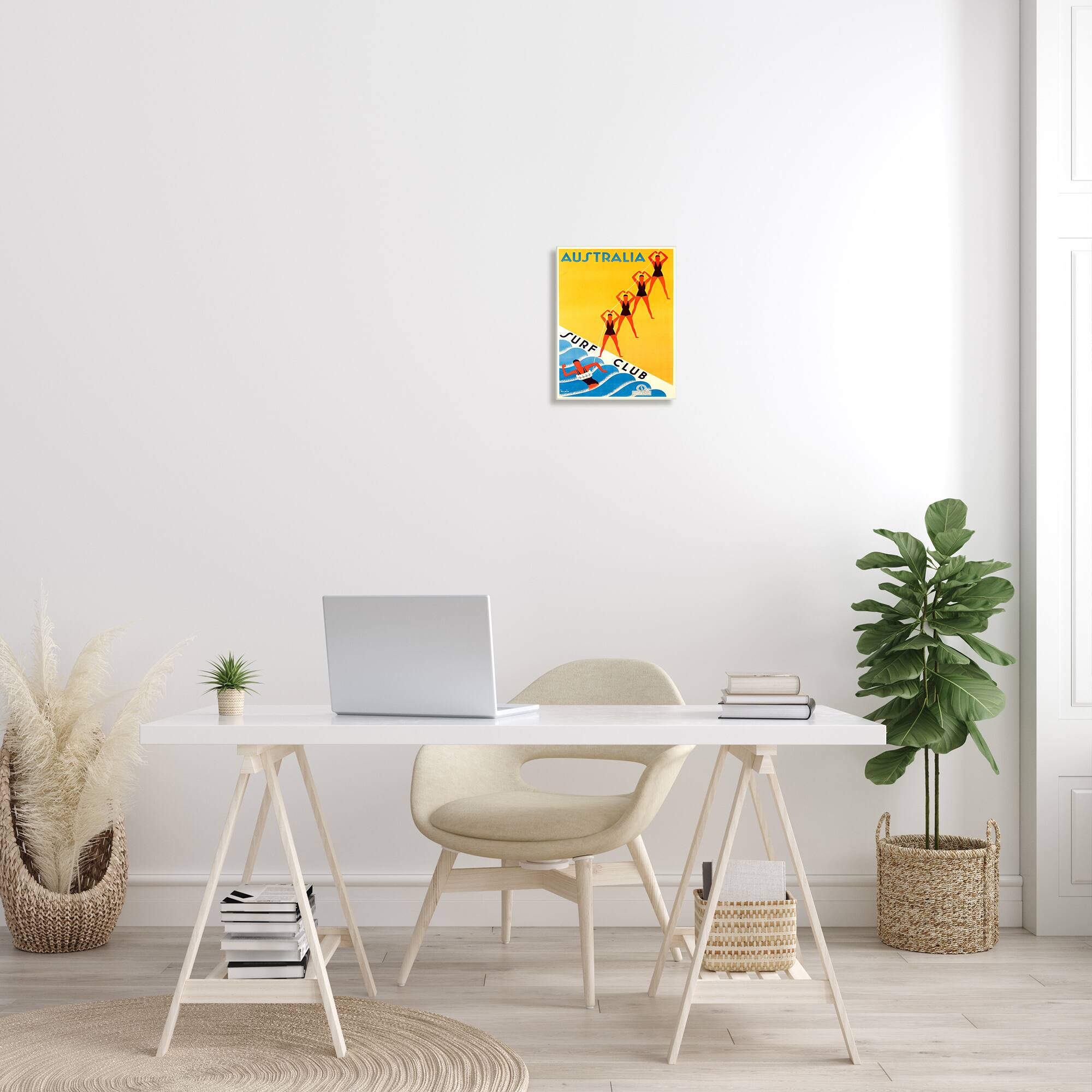 Stupell Industries Retro Pop Australian Surf Club Advertisement Yellow Blue Wall Plaque